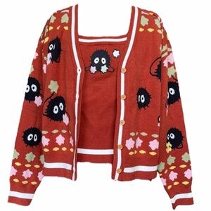NWT Studio Ghibli Spirited Away Soot Sprites Women's Knit Tank & Cardigan Set